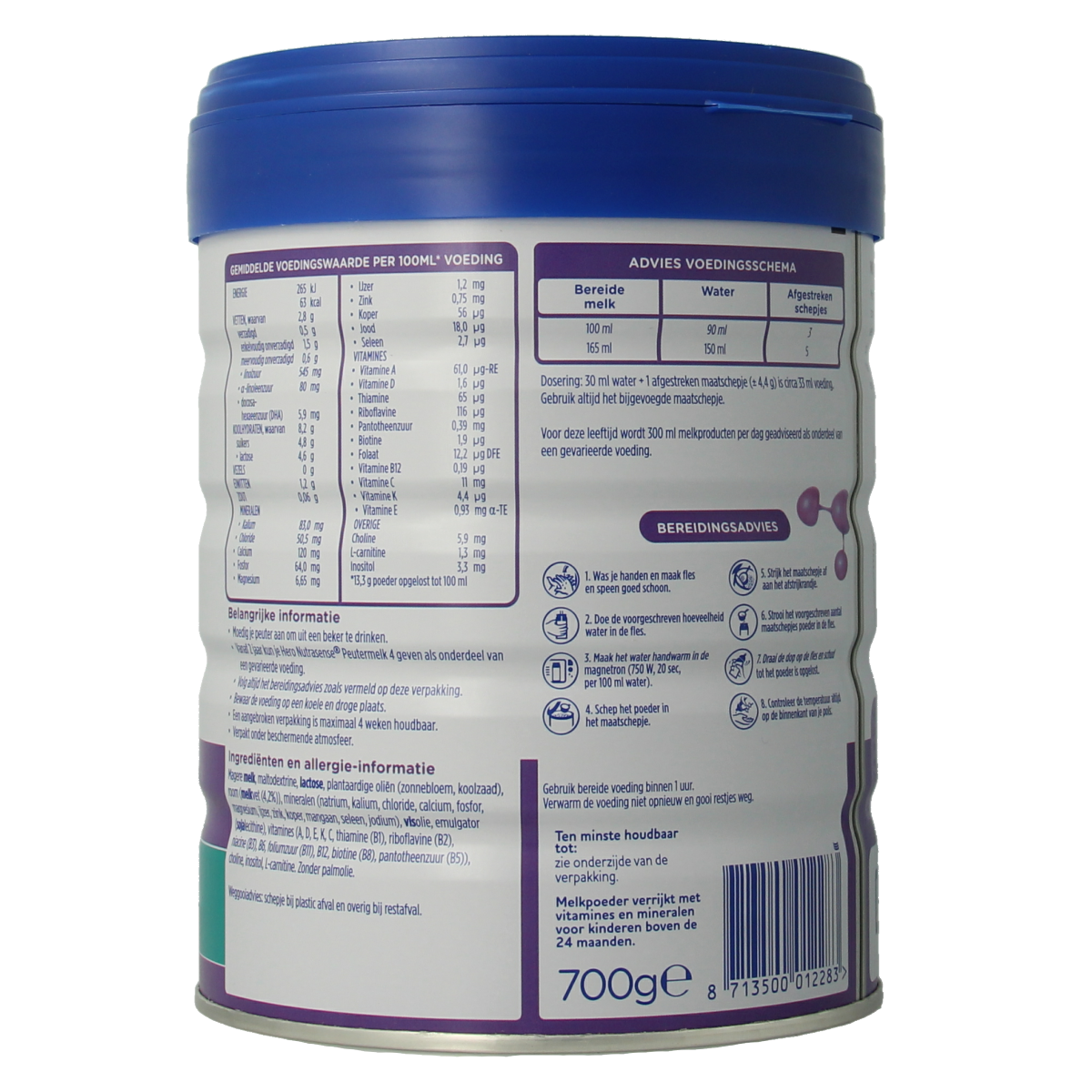 Hero Nutrasense Peutermelk 4 baby and toddler formula in a 700g container, designed for young children's nutrition.