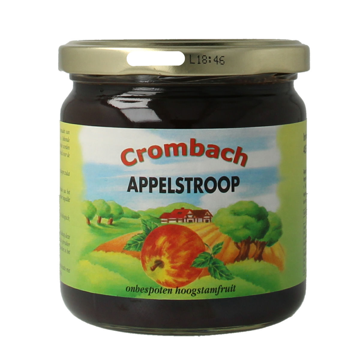 Crombach Appelstroop spread in a jar, a sweet bread topping with apple syrup, 450 grams, natural and rich in flavor.