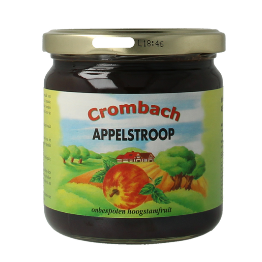Crombach Appelstroop spread in a jar, a sweet bread topping with apple syrup, 450 grams, natural and rich in flavor.