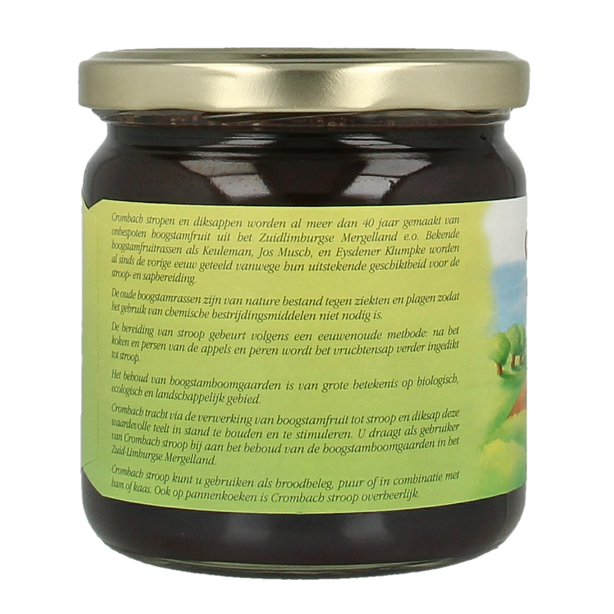 Crombach Appelstroop spread on bread, 450g jar, natural Dutch fruit syrup for breakfast or snacks.