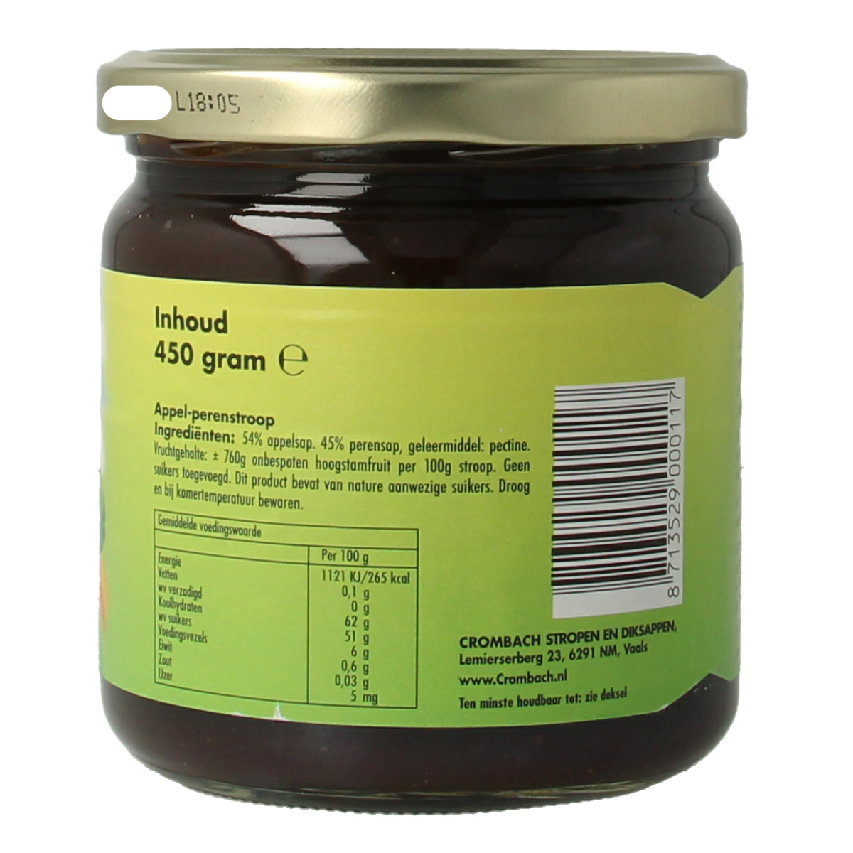 Crombach Appel Perenstroop spread on bread in a jar, 450g, natural fruit jam for breakfast or snacks.