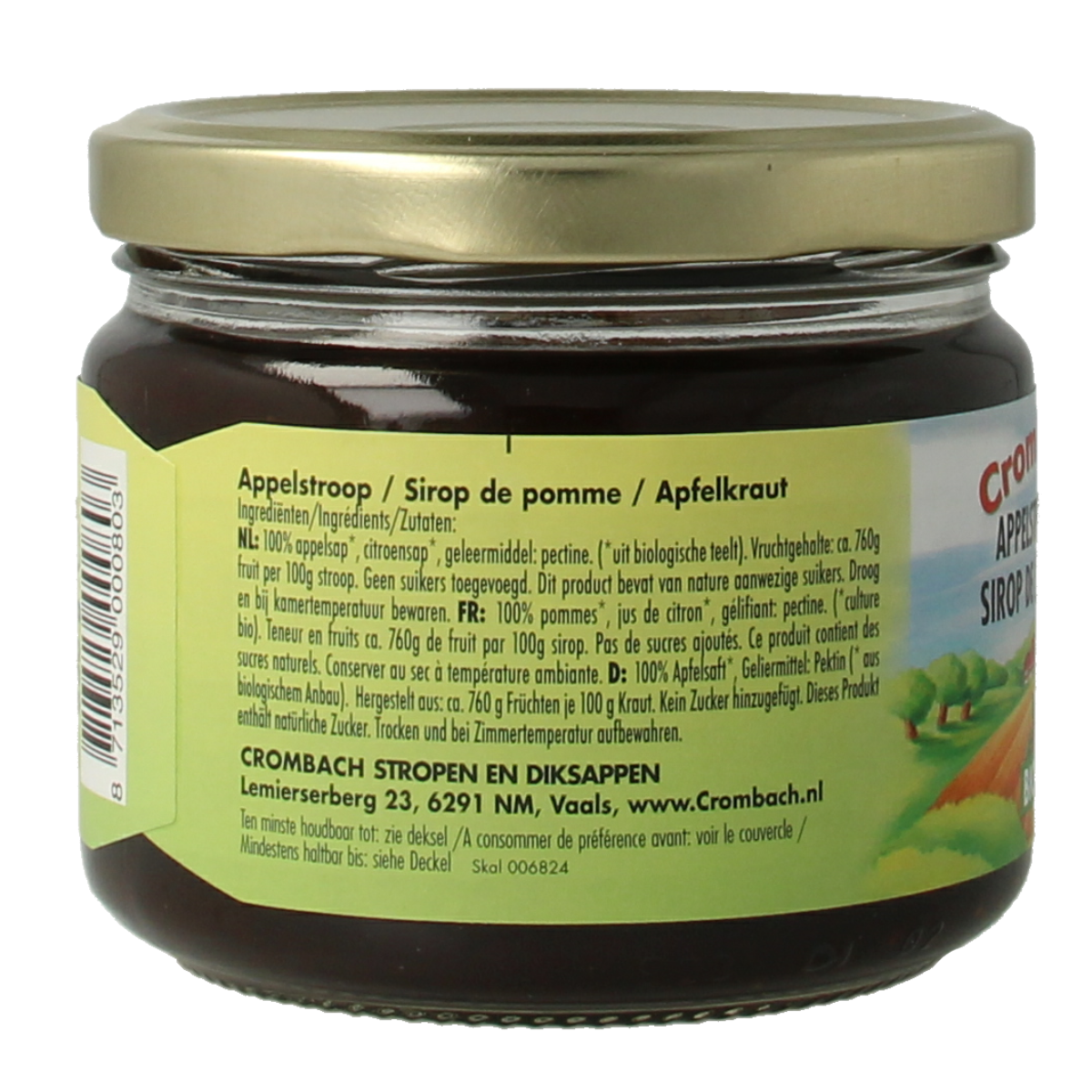 Crombach organic apple syrup spread on bread, 330g jar, natural broodbeleg with apple flavor and bio ingredients.