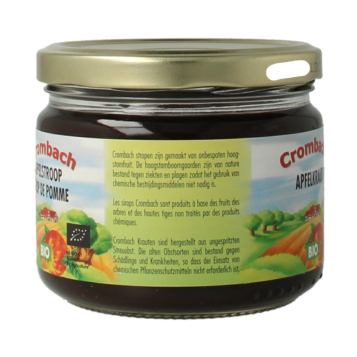 Crombach bio appelstroop spread on bread, 330g jar, natural and organic fruit spread for breakfast or snacks.
