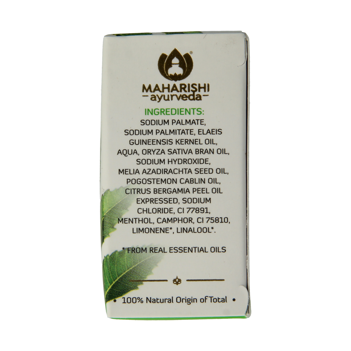Maharishi Ayurv Neem kruidenzeep in a 100g bar, natural herbal soap with neem ingredients for skin care.