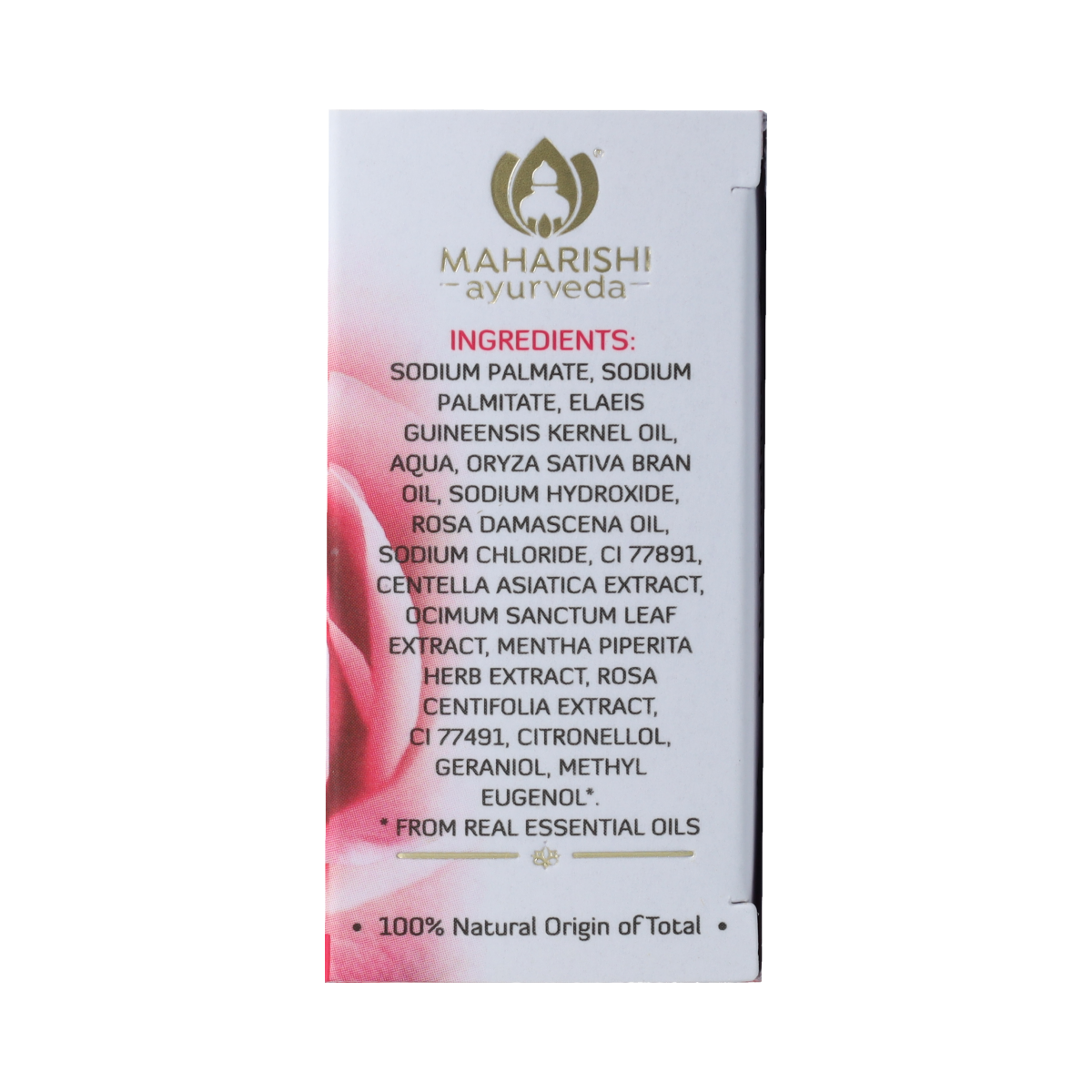 Maharishi Ayurv Roos kruidenzeep bar with floral herbs, 100 grams, natural Ayurvedic soap with botanical ingredients.