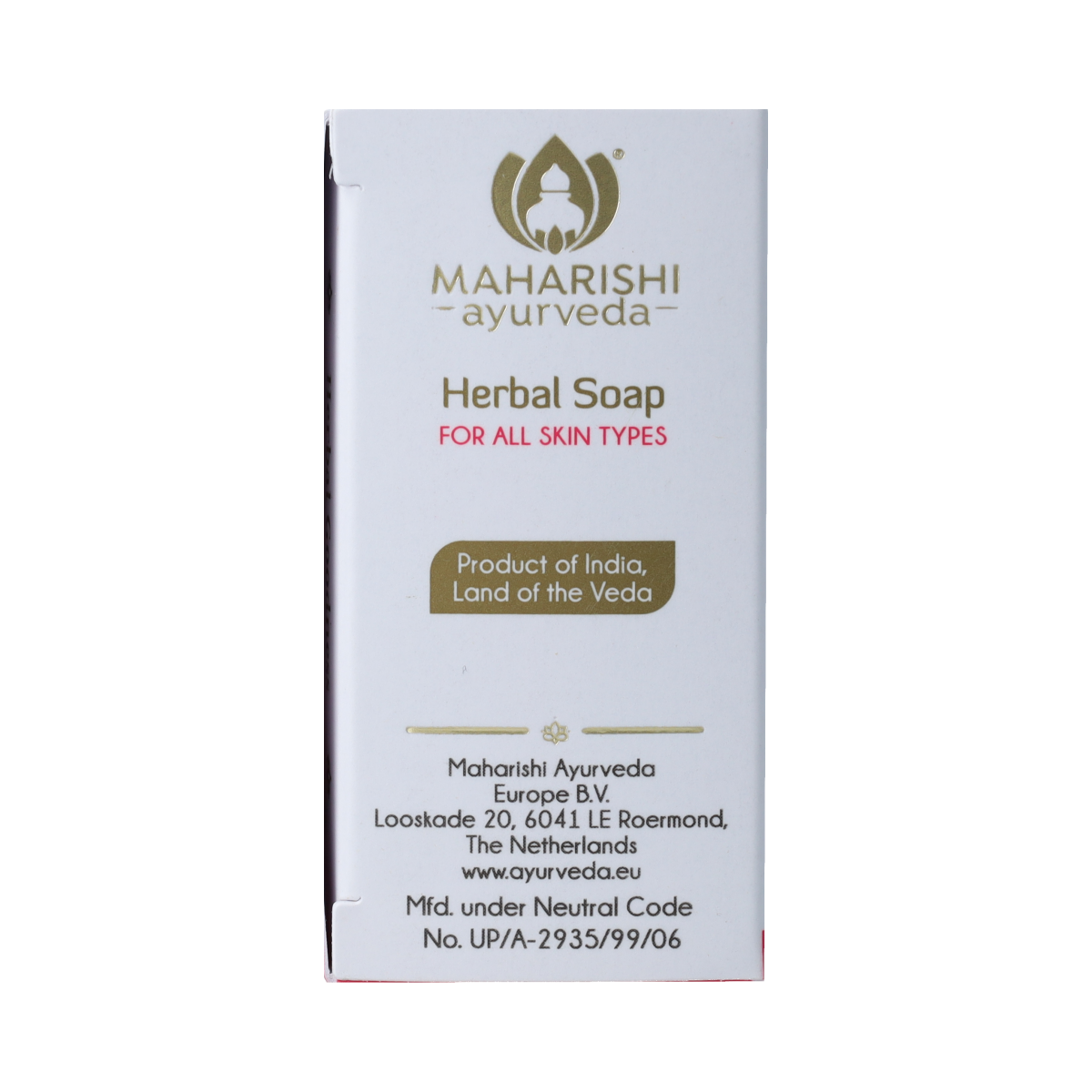 Maharishi Ayurv Roos kruidenzeep 100g bar with herbal ingredients, natural soap in a simple packaging.
