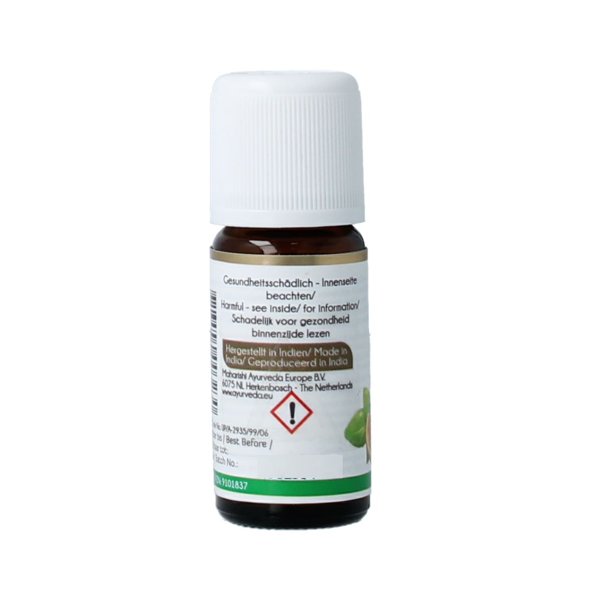 Maharishi Ayurv Vata aroma oil in a 10ml bottle, natural essential oil from Maharishi Ayurv, with dropper cap and amber glass bottle.