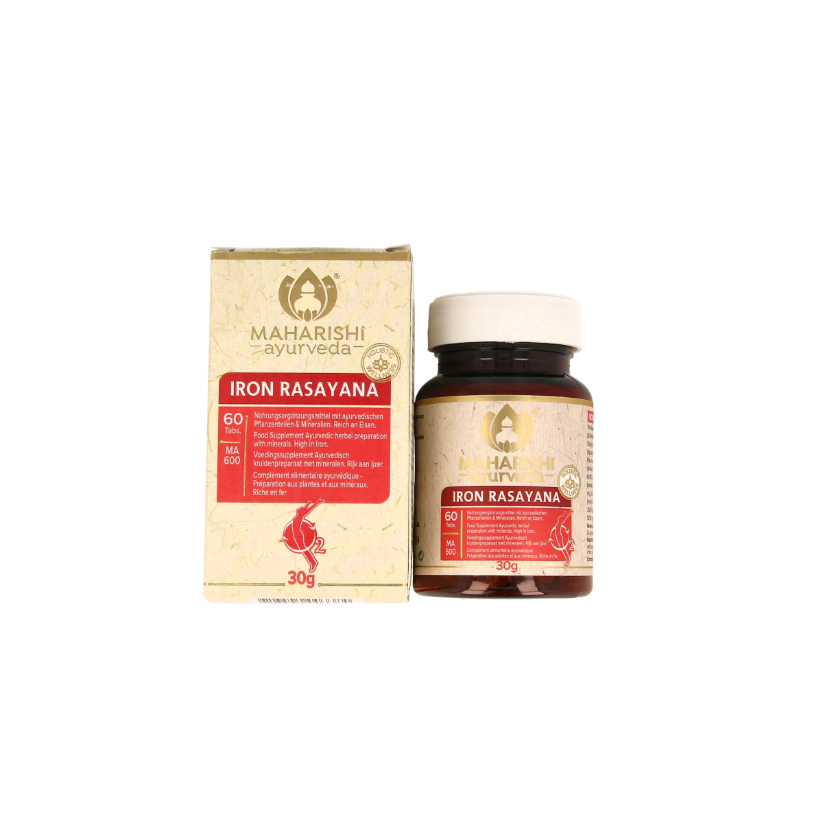 Maharishi Ayurv Ayurvedische ijzerrasayana tabletten in een pot, kruidensupplement voor ijzervoorraad, 60 tabletten.