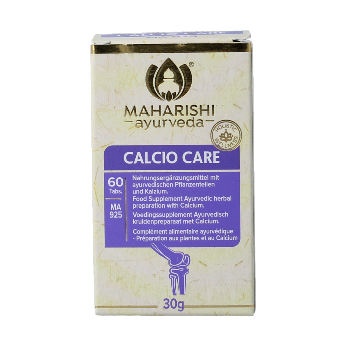 Maharishi Ayurv Calcio Care herbal supplement in a bottle of 60 tablets, natural herbal product for calcium support.