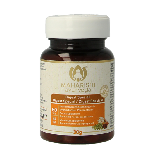 Maharishi Ayurv Digest speciaal MA 154 herbal supplement in a bottle of 60 tablets, natural herbal preparation for digestion support