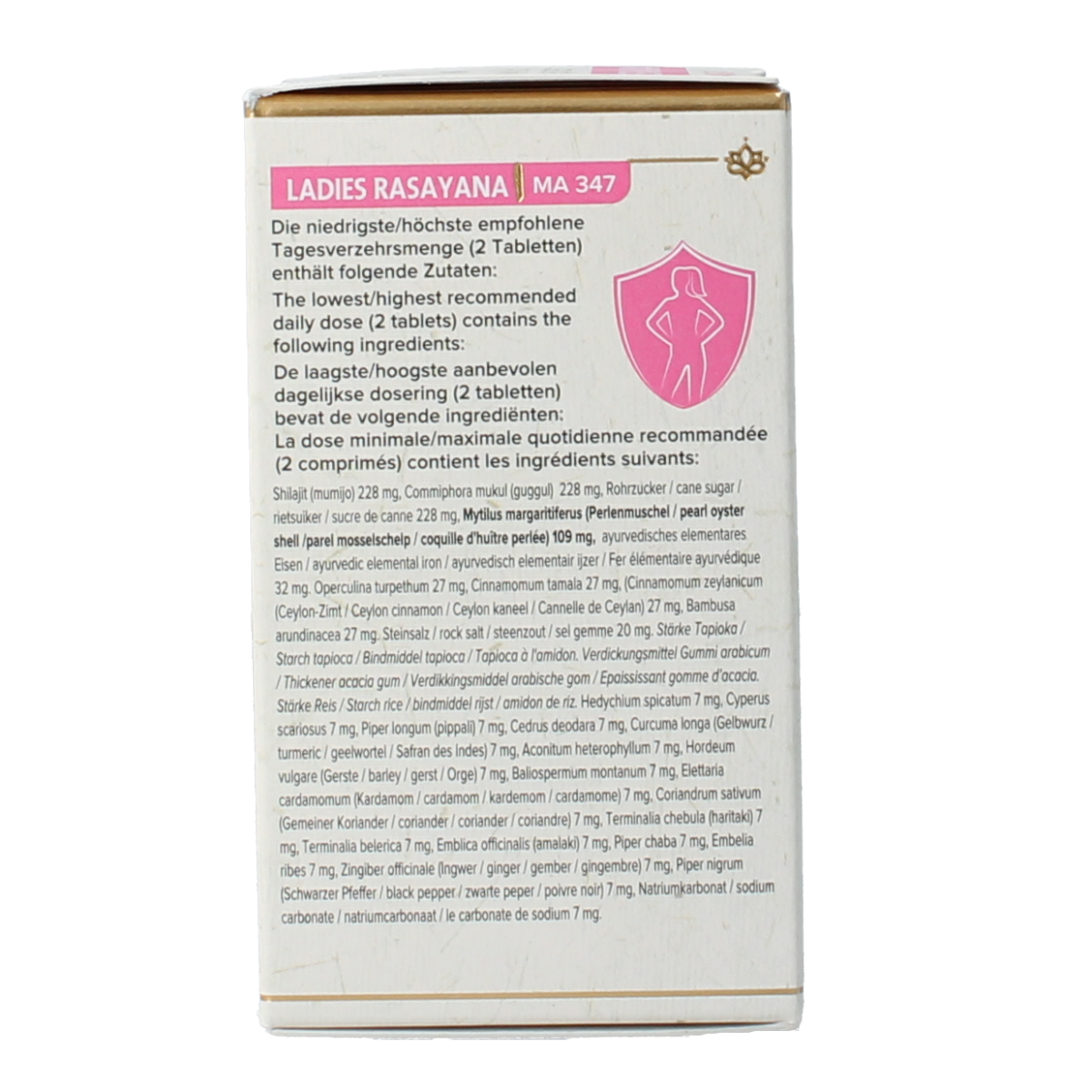 Maharishi Ayurv Vrouwen Rasayana herbal supplement in a bottle of 60 tablets, traditional Ayurvedic herbal preparation.