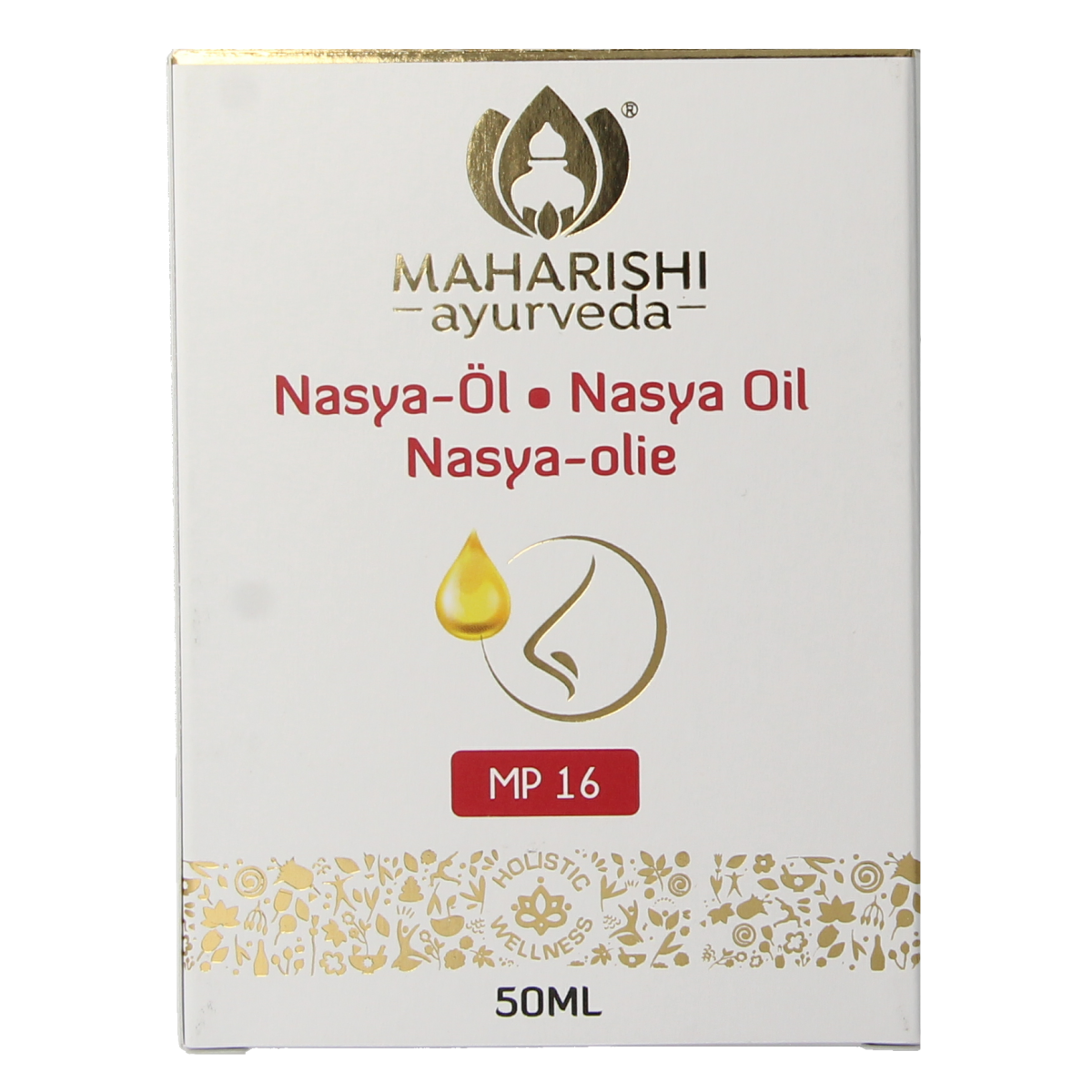 Maharishi Ayurv Neusolie Nasya olie for nasal care, 50ml bottle with natural herbal ingredients for inhalation and nasal treatment.