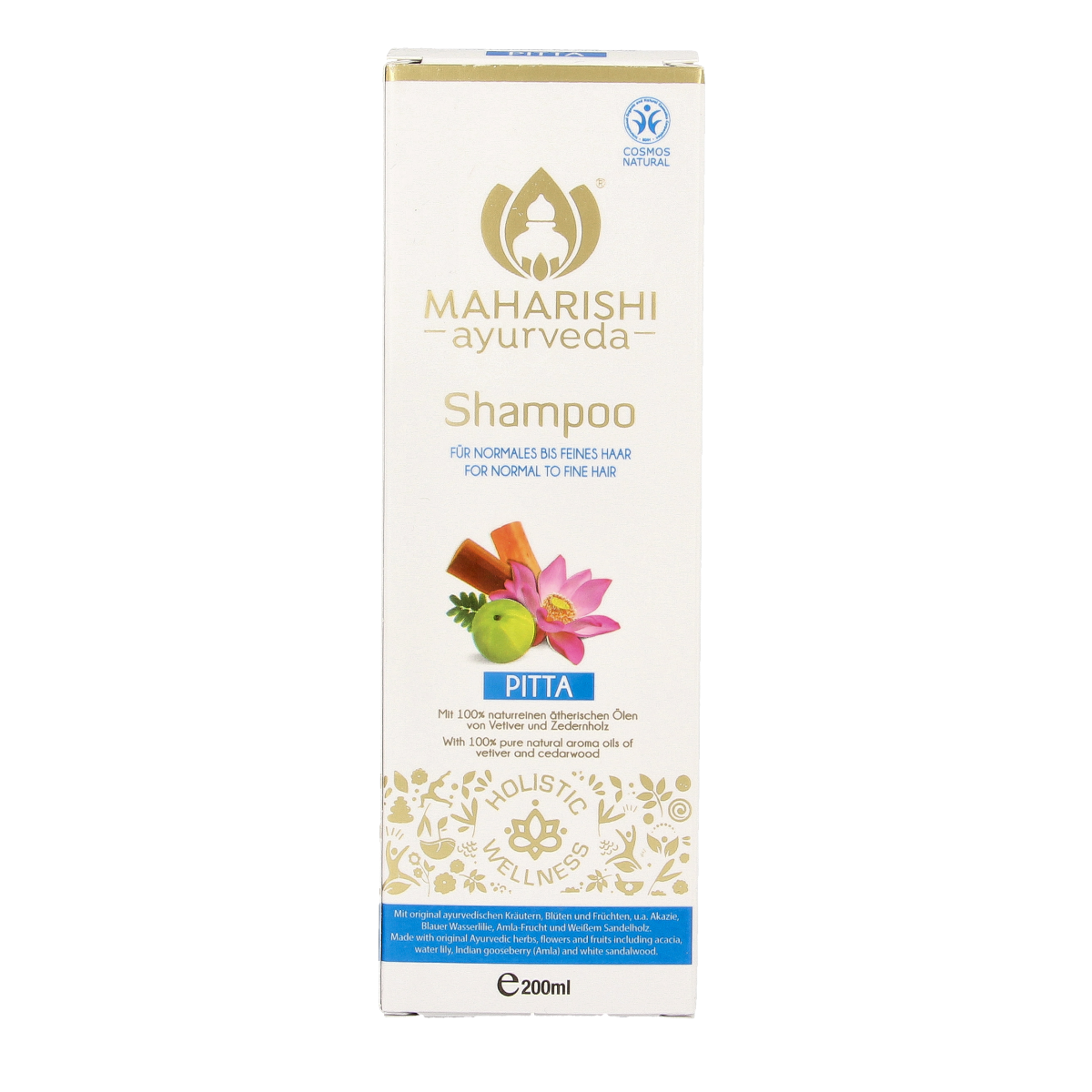 Maharishi Ayurv Pitta shampoo bottle for hair care, 200ml, natural herbal hair cleansing product from Maharishi Ayurv.