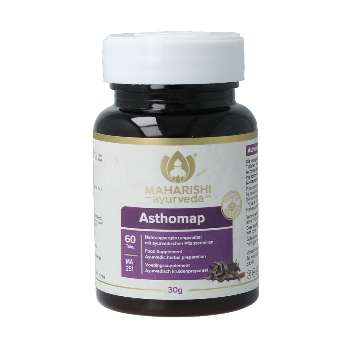 Maharishi Ayurv MA 251 herbal supplement tablets in a container, part of Maharishi Ayurv kruidenpreparaten line.