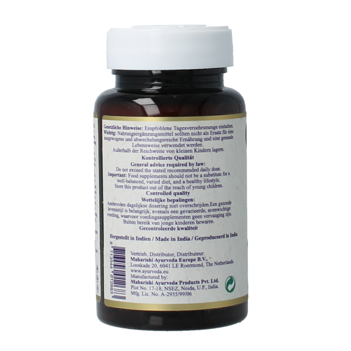 Maharishi Ayurv MA 1778 herbal supplement tablets in a bottle, part of Maharishi Ayurv Kruidenpreparaten line.