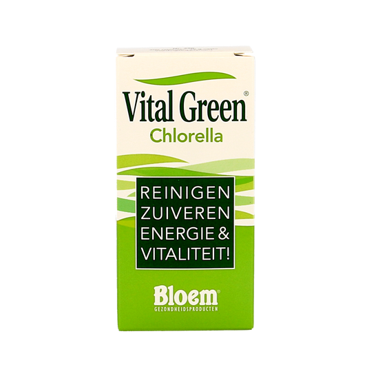 Bloem Chlorella Vital Green supplement in a bottle of 200 tablets, natural herbal supplement for health and wellness.