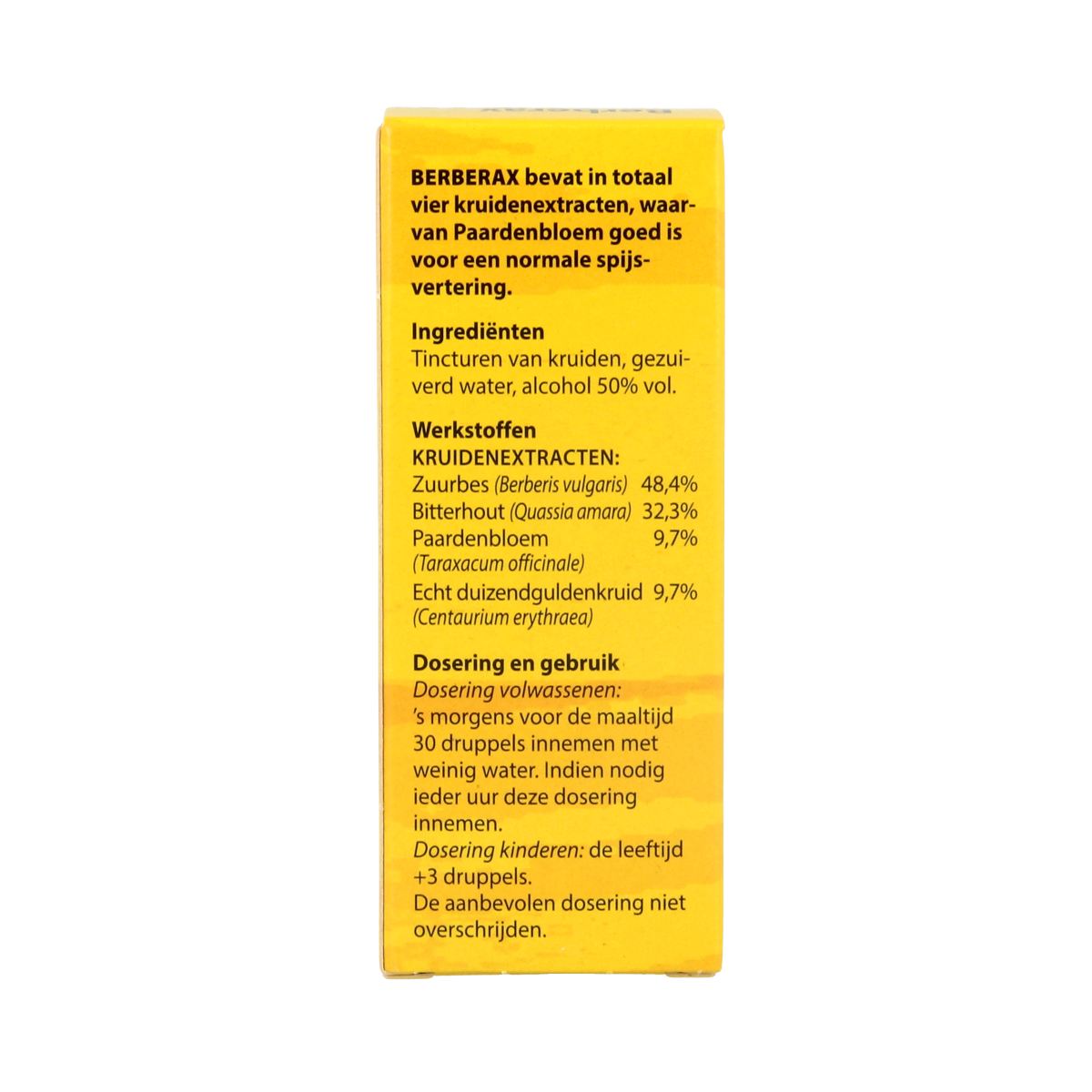 Bloem Berberax herbal preparation bottle, 50ml, featuring the product label and transparent container with herbal content.