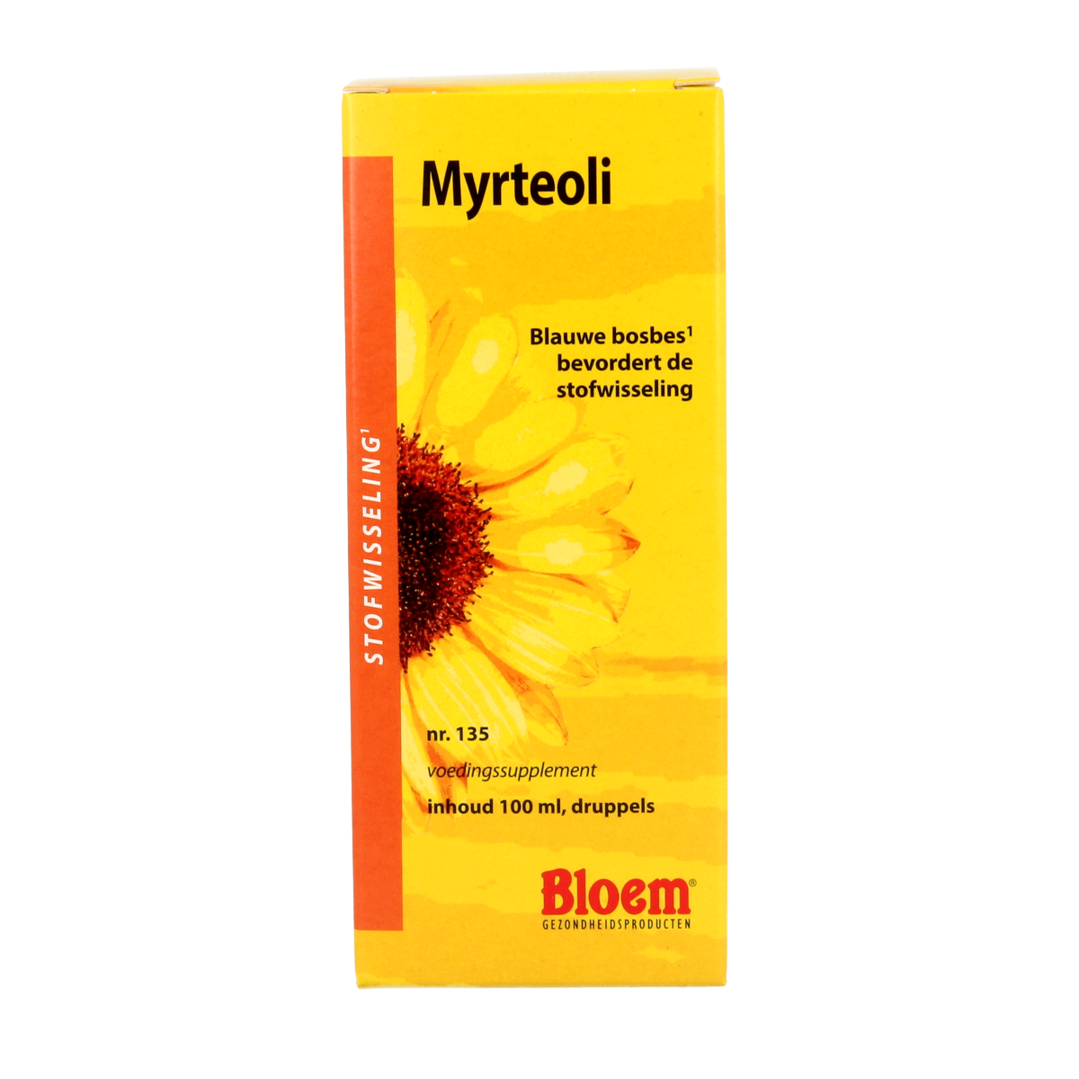 Bloem Myrteoli herbal preparation bottle, 100ml, with label showing herbal ingredients and brand logo.