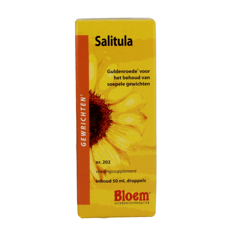 Bloem Salitula herbal preparation in a 50ml bottle, featuring natural ingredients and a clear label with product details.