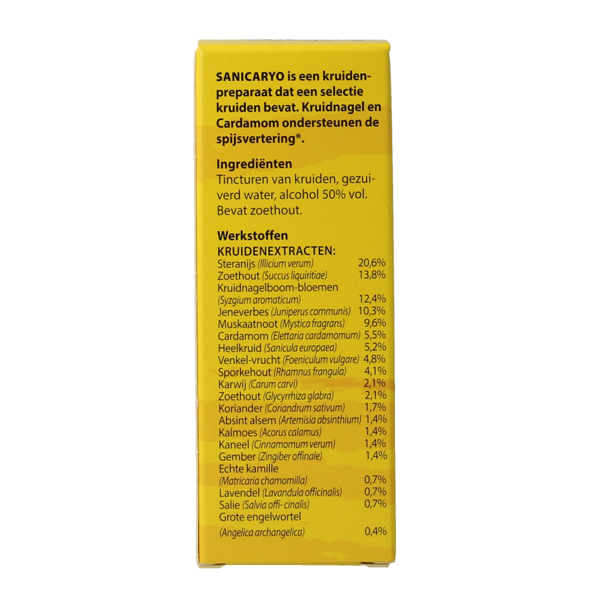 Bloem Sanicaryo herbal preparation bottle with 50ml capacity, featuring a white label and blue cap.