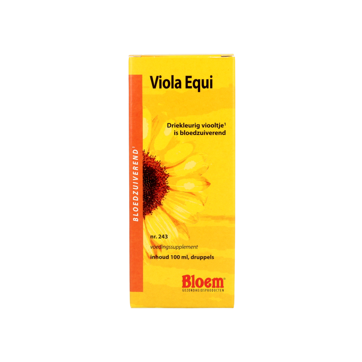 Bloem Viola equi herbal supplement in a 100ml bottle, part of Bloem's kruidenpreparaten collection, with a white label and blue cap.