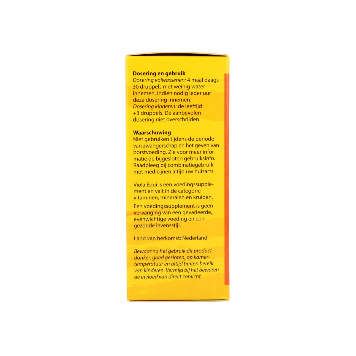 Bottle of Bloem Viola Equi herbal supplement with 100ml capacity, in a clear container with a blue cap.