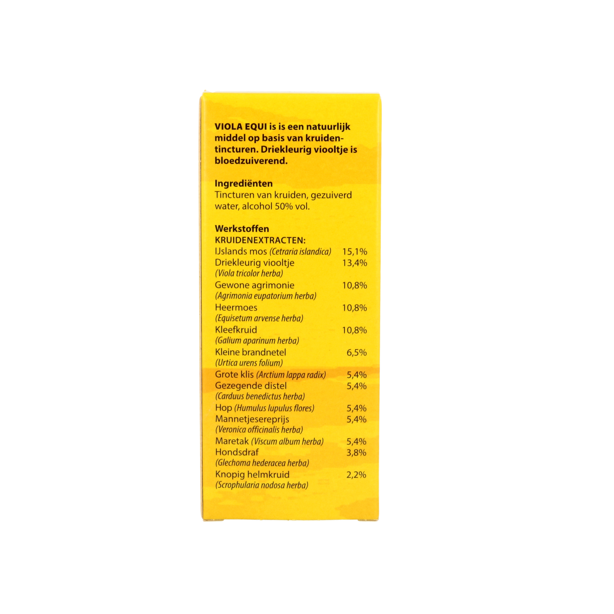 Bloem Viola Equi herbal preparation in a 100ml bottle, featuring natural ingredients and a clear label on the packaging.