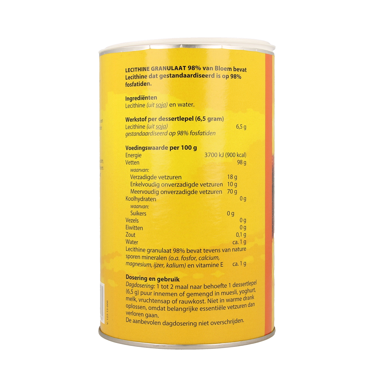 Bloem Lecithine granulaat 98% in een 400g verpakking, een kruidenpreparaat met geleidelijke textuur en natuurlijke kleur