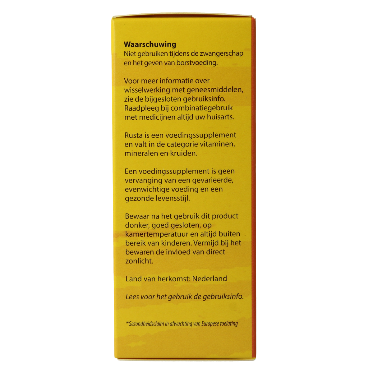 Bloem Rusta 100ml herbal preparation in a clear glass bottle with a white cap, labeled with herbal product details.