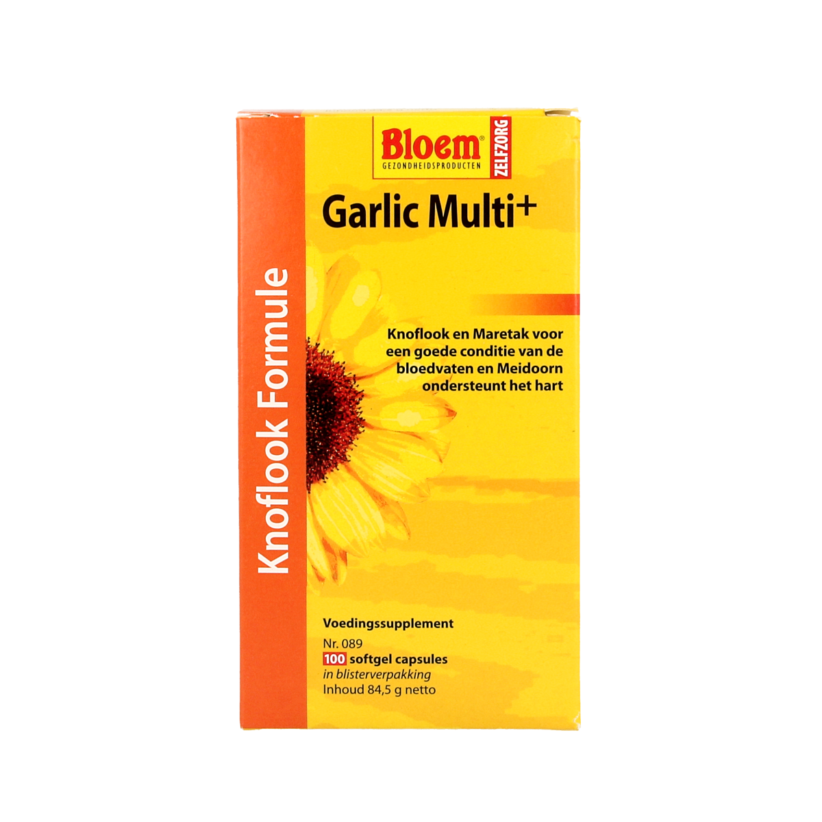 Bloem Garlic Multi+ capsules in a bottle, dietary supplement for immune support, part of Bloem's herbal preparation line.