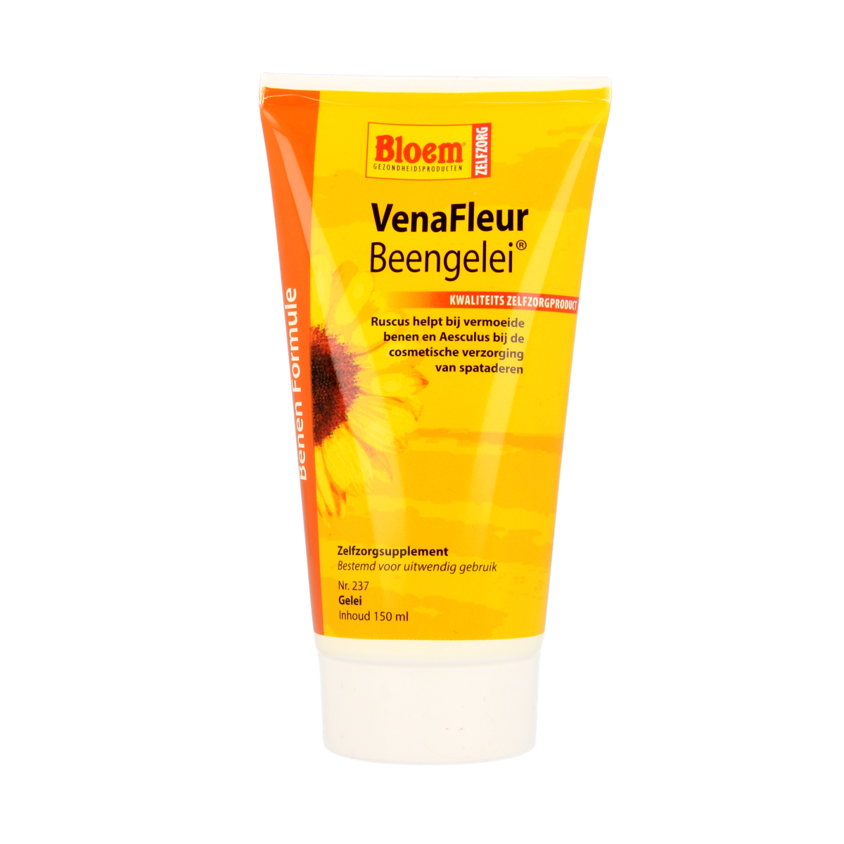 Bloem Venafleur beengelei, 150ml, natural herbal foot care product in a white tube with green accents.