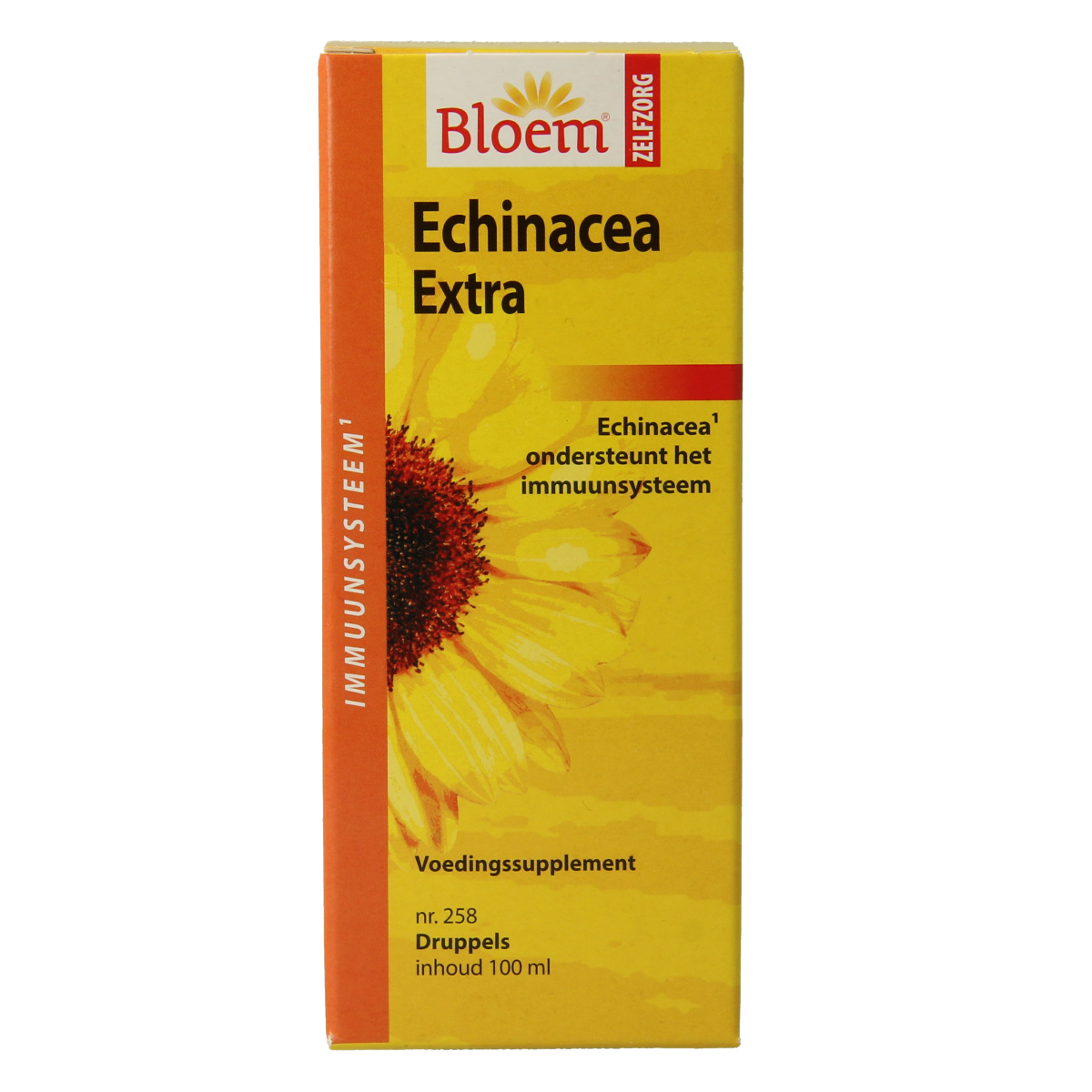 Bottle of Bloem Echinacea herbal preparation, 100ml, featuring the product label and packaging details.
