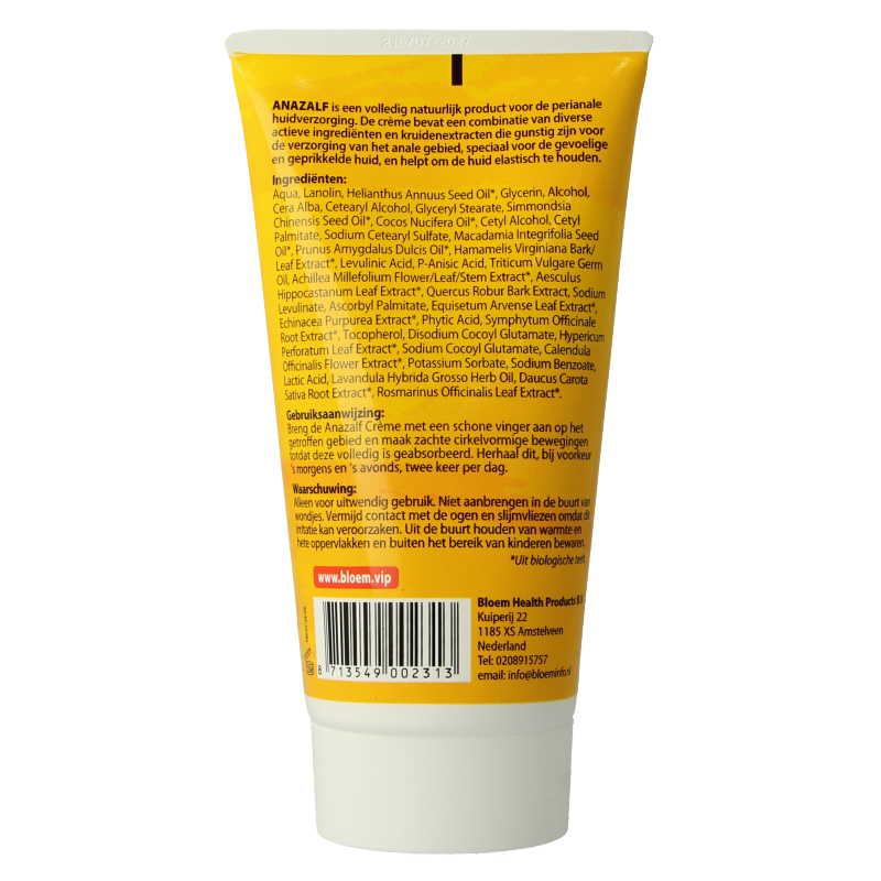 Bloem Anazalf bio 150ml body care product in a white bottle with a pump dispenser, designed for skin nourishment.