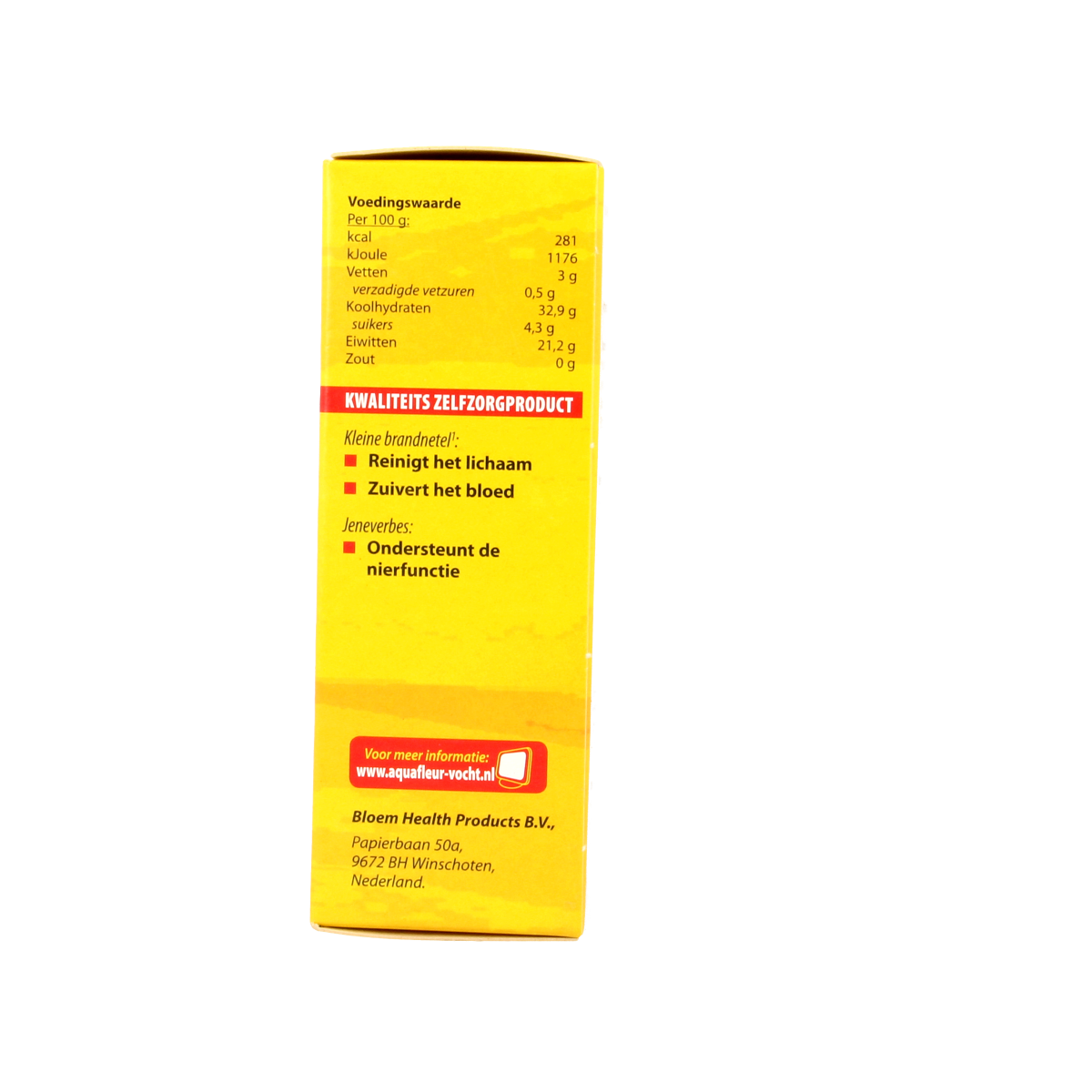 Bloem Aquafleur herbal supplement capsules in a bottle, part of Bloem's kruidenpreparaten line.
