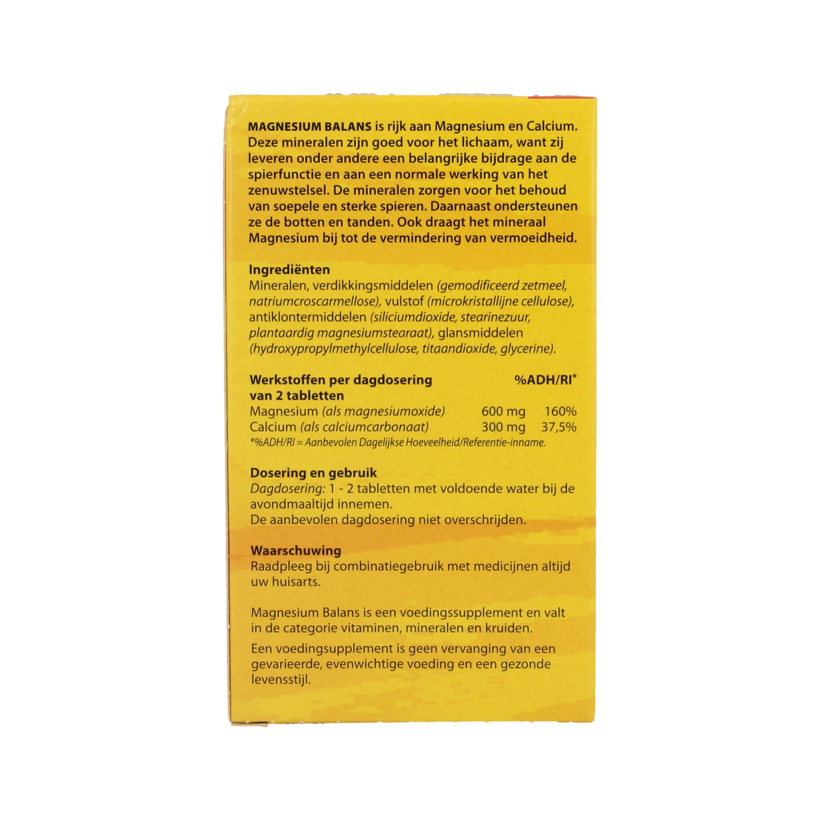 Bloem Magnesium balans mineral tablets, dietary supplement, close-up of the bottle with 60 tablets for mineral balance