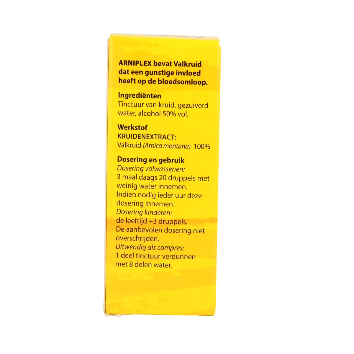 Bottle of Bloem Arniplex herbal supplement, 50ml, in a clear container with label showing herbal ingredients.