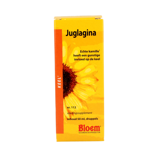 Bloem Juglagina herbal preparation jar with 50ml capacity, featuring a clear label and packaging for natural herbal remedies.