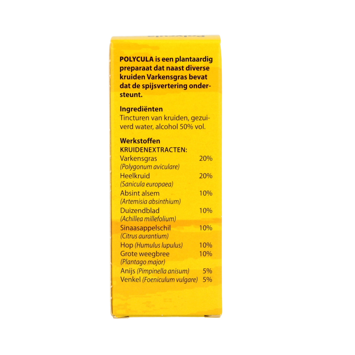 Bloem Polycula herbal preparation in a 50ml bottle, featuring natural ingredients for herbal remedy use.