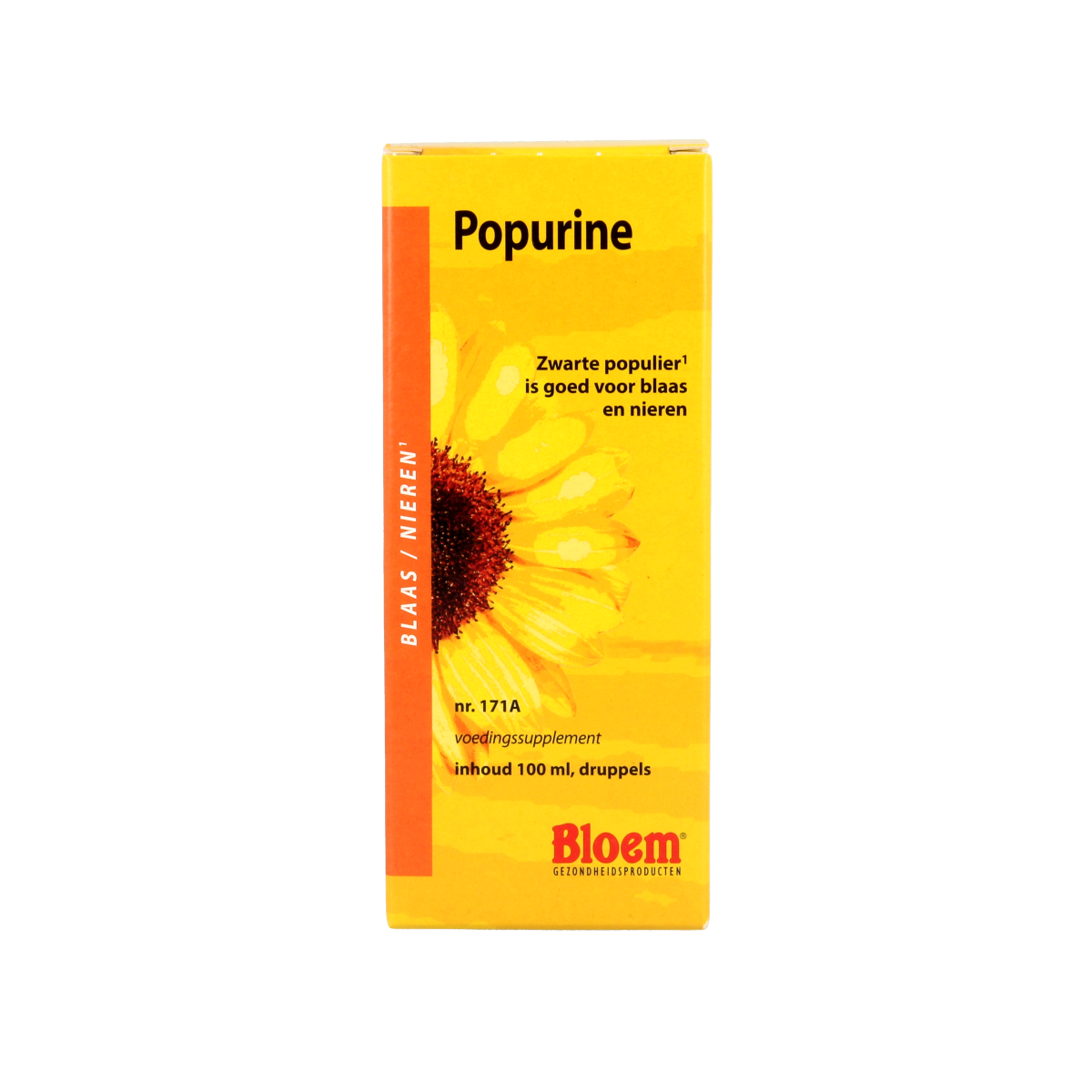 Bottle of Bloem Popurine herbal preparation in a 100ml container, featuring a label with botanical and product details.