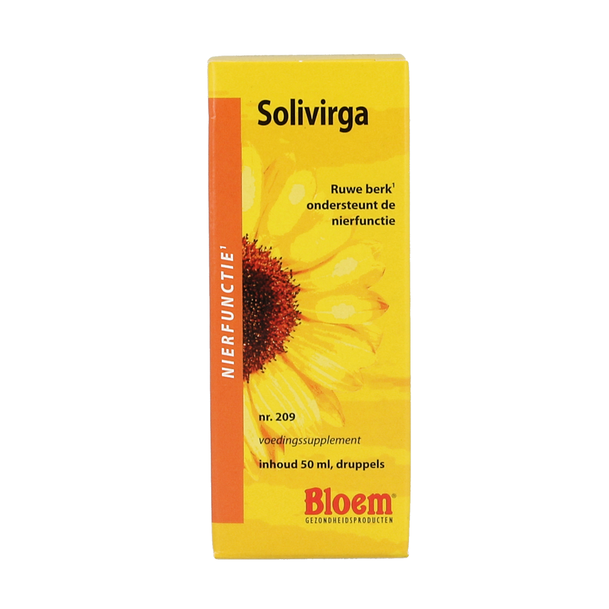 Bloem Solivirga 50ml herbal supplement in a clear bottle with a white cap, labeled with green and white design elements.