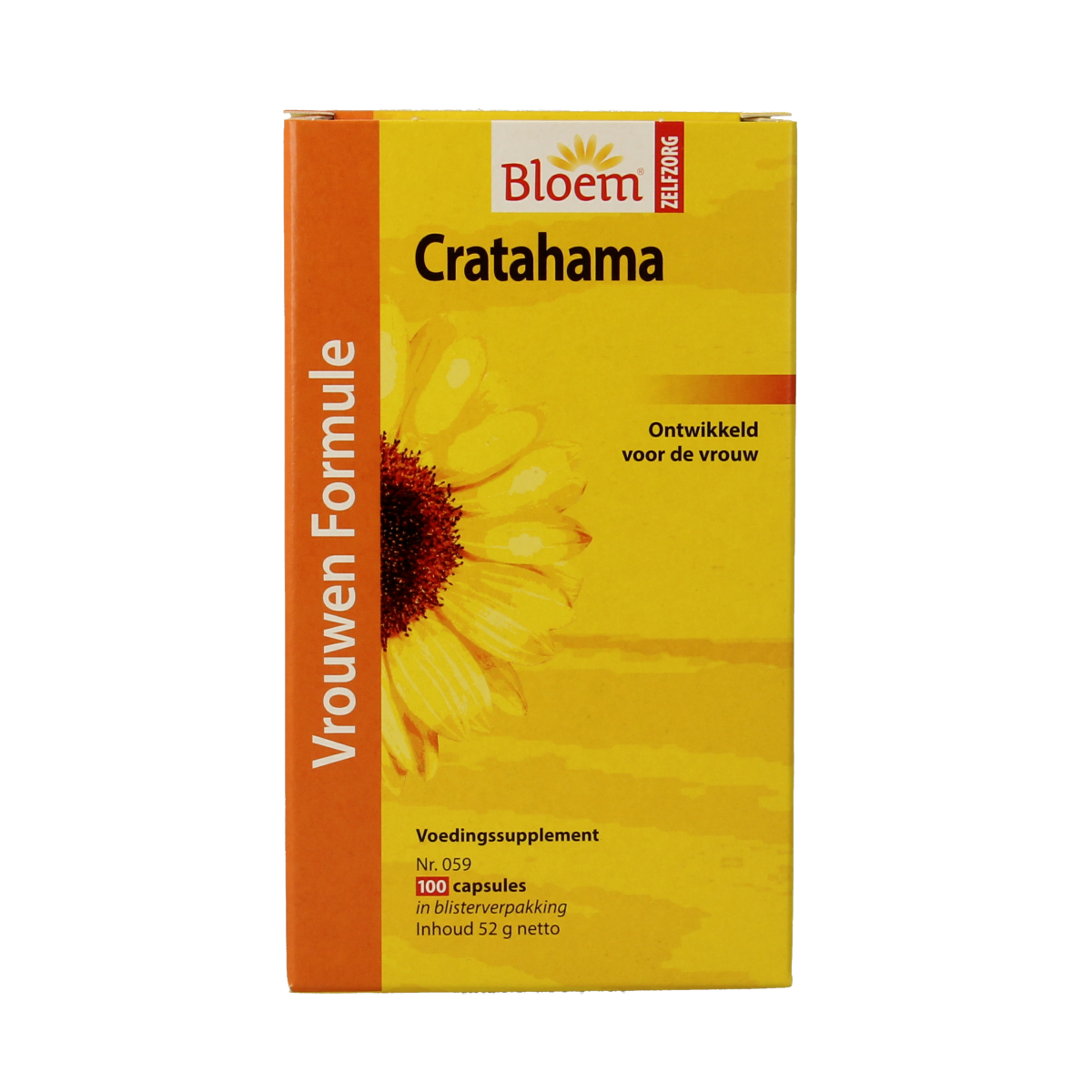 Bloem Cratahama herbal capsules in a bottle, part of Bloem's kruidenpreparaten line, with the product barcode visible.