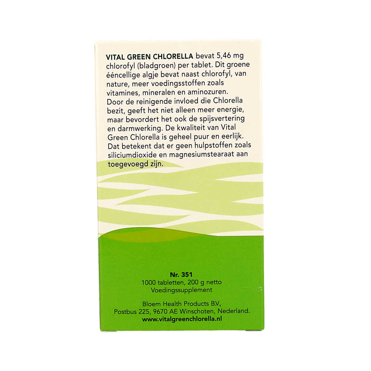 Bloem Chlorella Vital Green supplement in 1000 tablets, herbal supplement product with green tablets visible in the image.