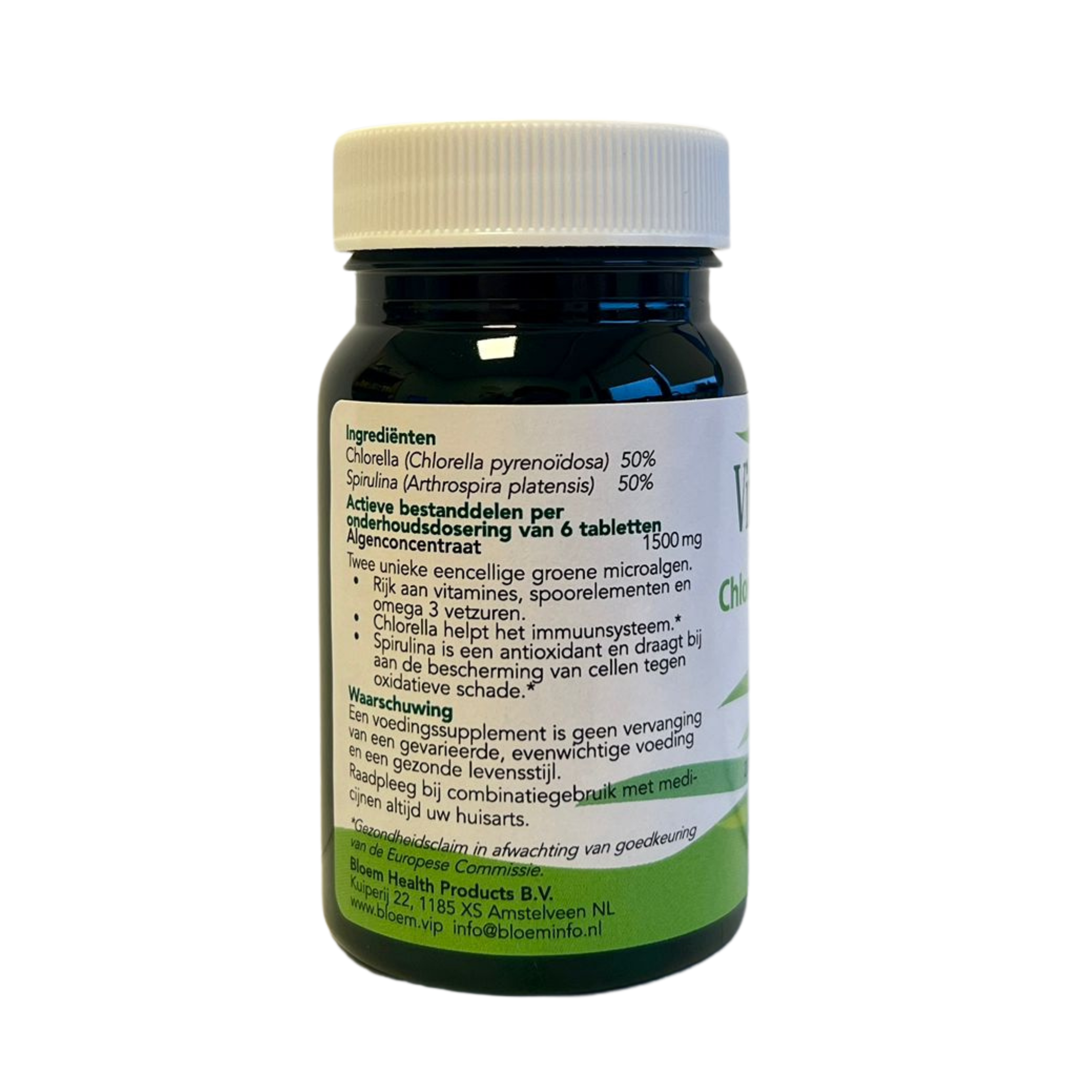 Bloem Chlorella and spirulina green supplement tablets, herbal preparation, 200 count, natural superfood dietary supplement.