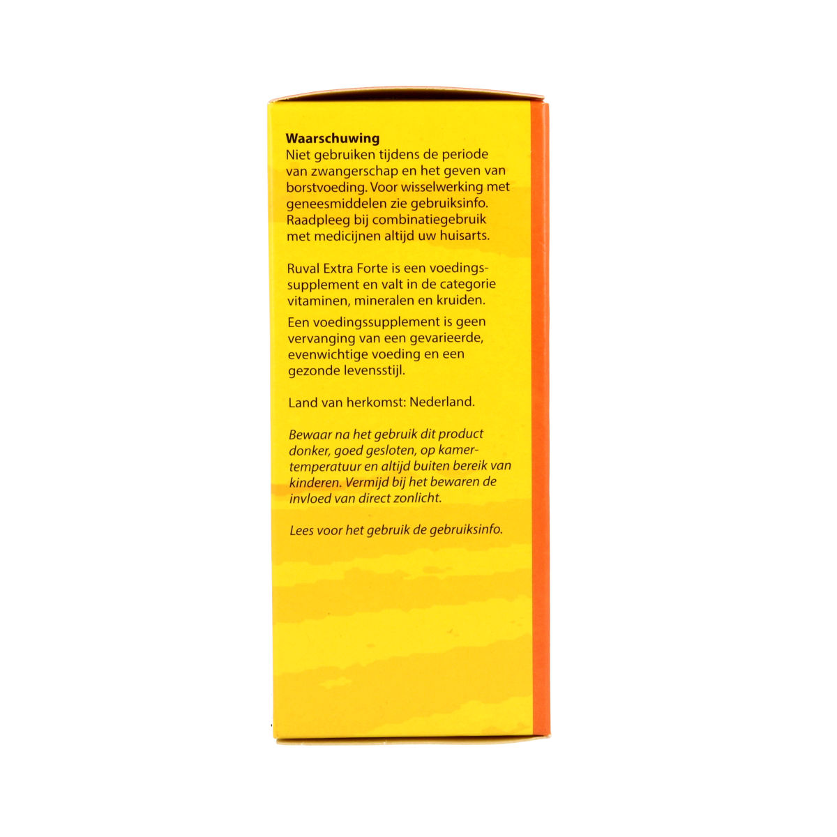 Bloem Ruval met Sint-Janskruid capsules, herbal supplement in a white and green bottle with capsules visible inside.