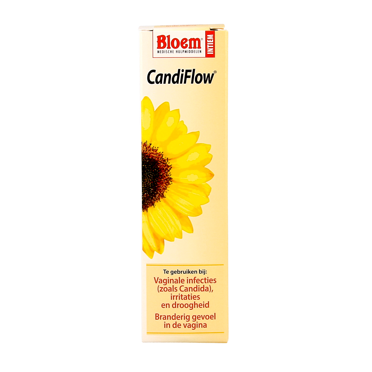 Bloem Candiflow 50ml intimate hygiene product bottle, clear design with label, used for feminine hygiene and comfort.