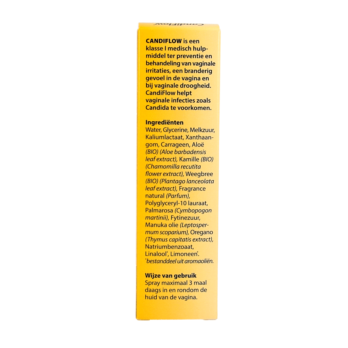 Bloem Candiflow 50ml intimate hygiene product bottle with white cap and clear label, designed for feminine hygiene.