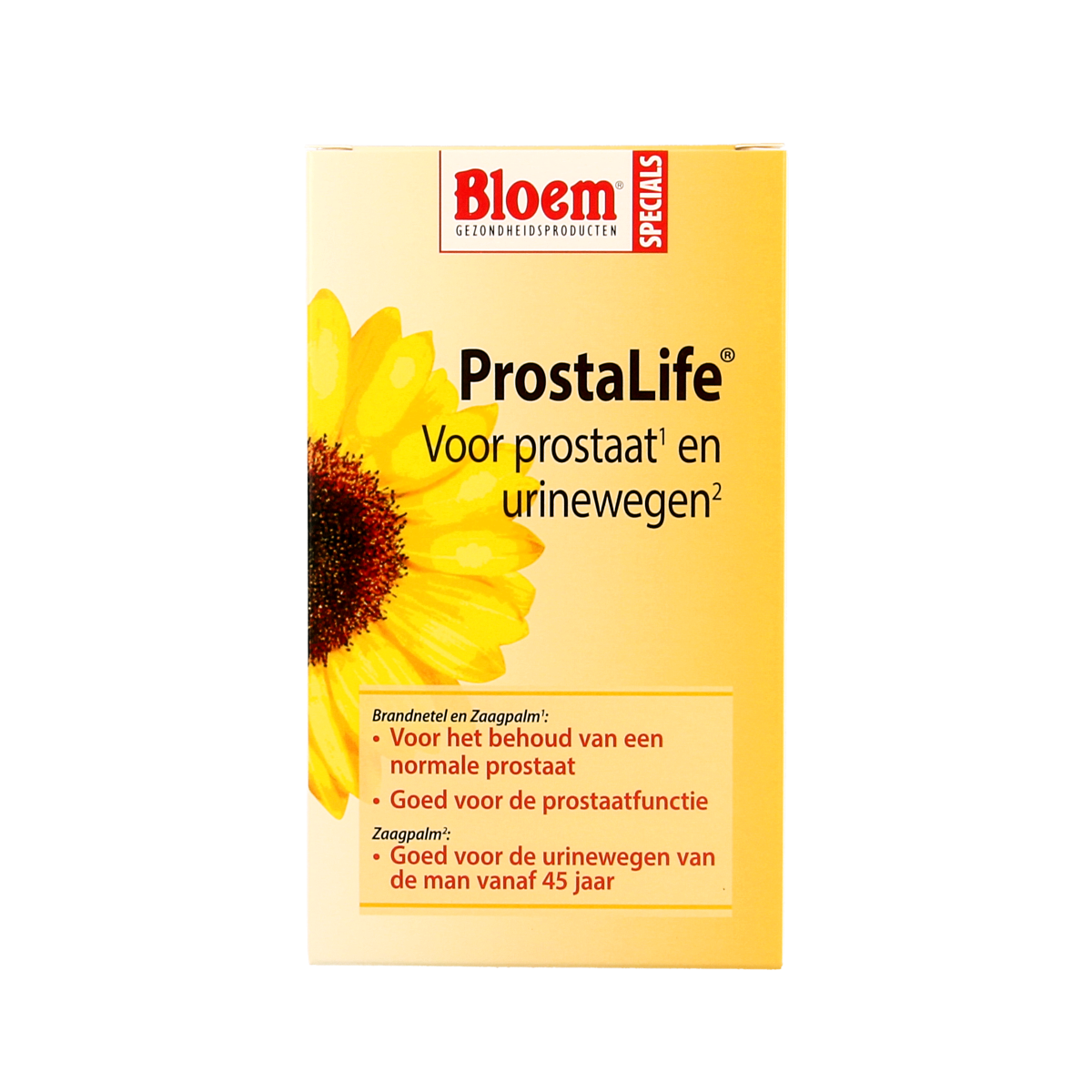 Bloem Prostalife herbal supplement tablets in a bottle, designed for prostate health, from the Bloem brand.