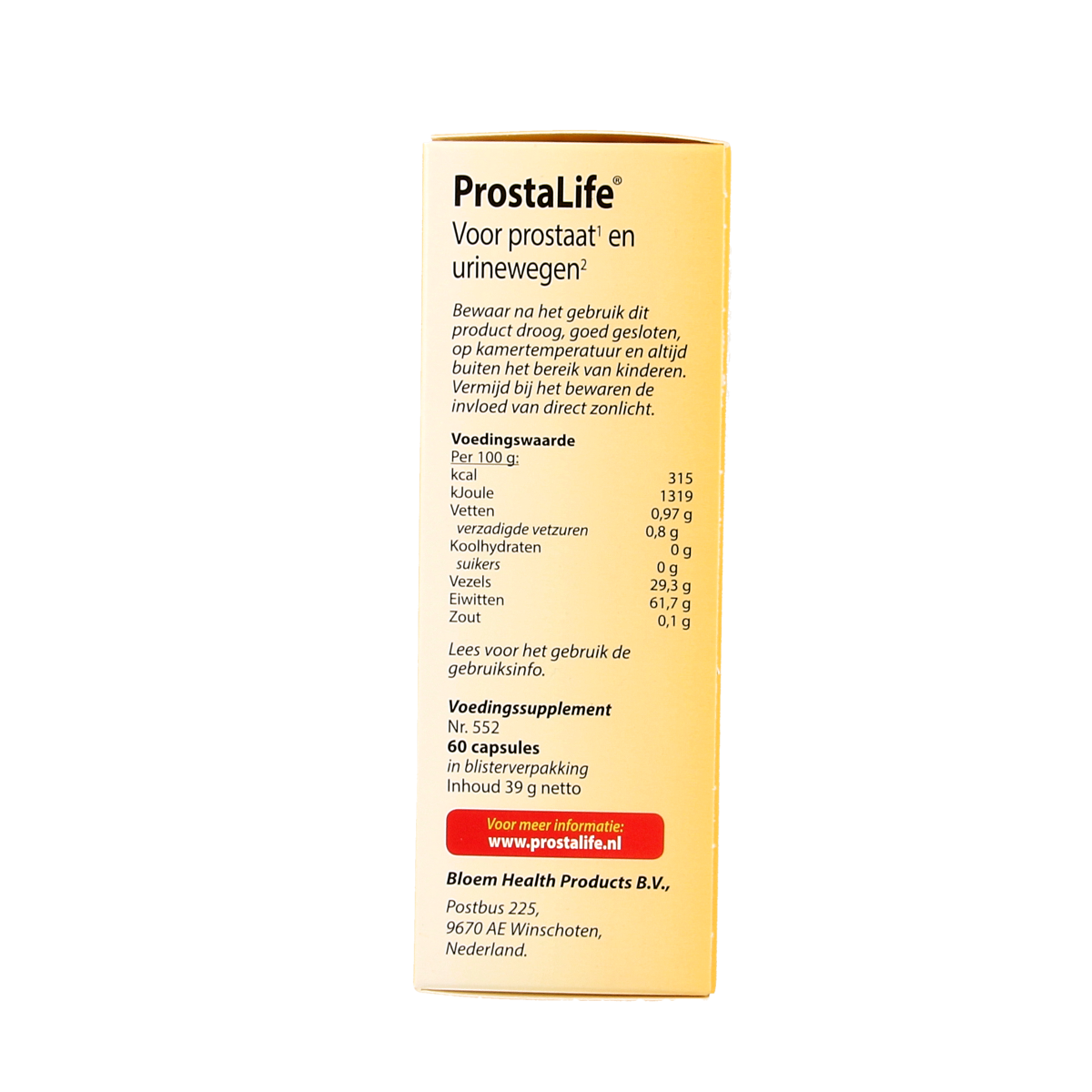 Bloem Prostalife herbal supplement in a bottle with tablets, part of Bloem's herbal preparations for prostate health.