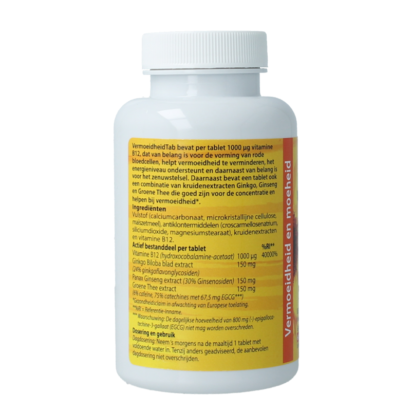 Bloom Vermoeidheidtabletten in a bottle, herbal supplement with 60 tablets for fatigue relief, by Bloem.