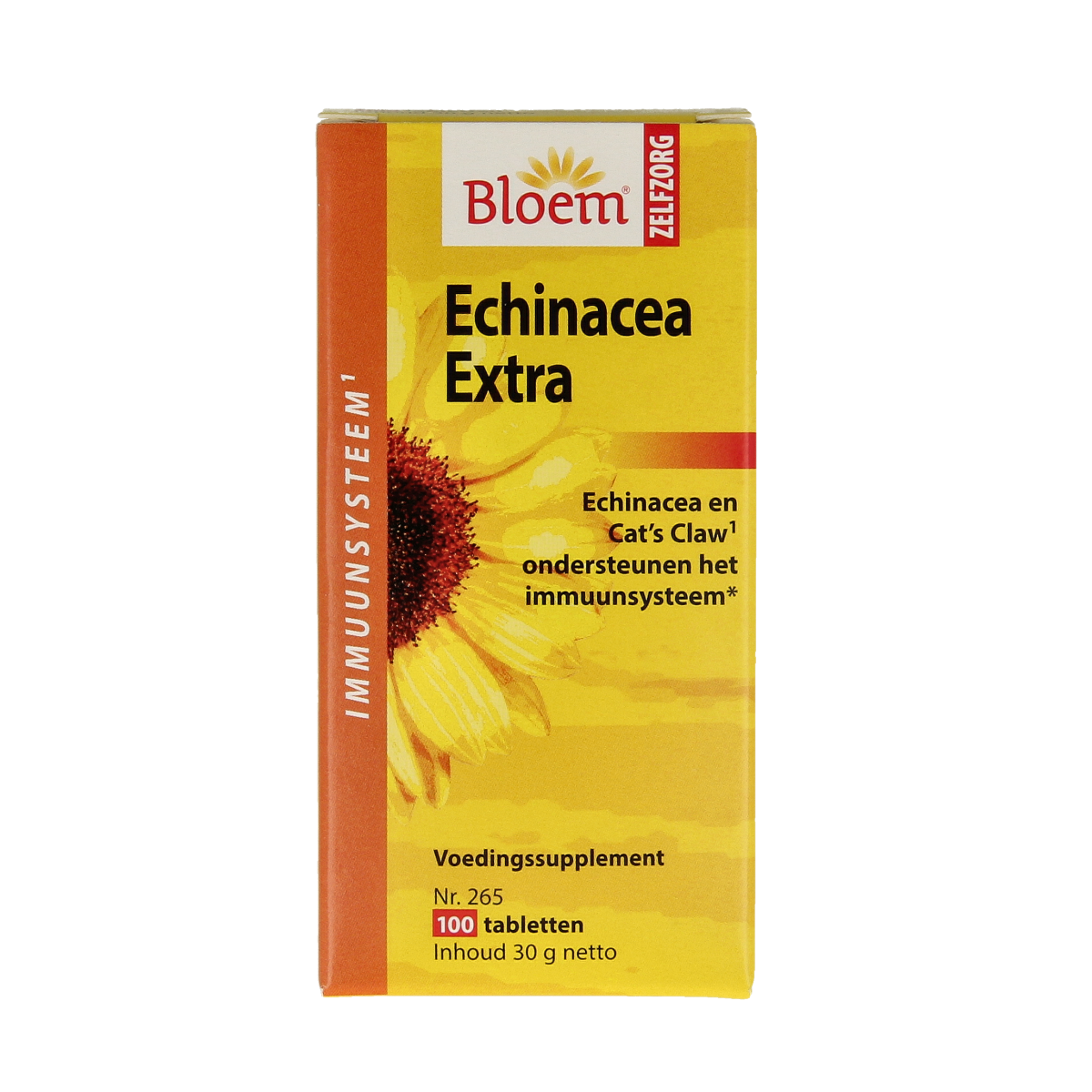 Bloem Echinacea extra herbal supplement tablets in a bottle, part of Bloem's kruidenpreparaten collection.